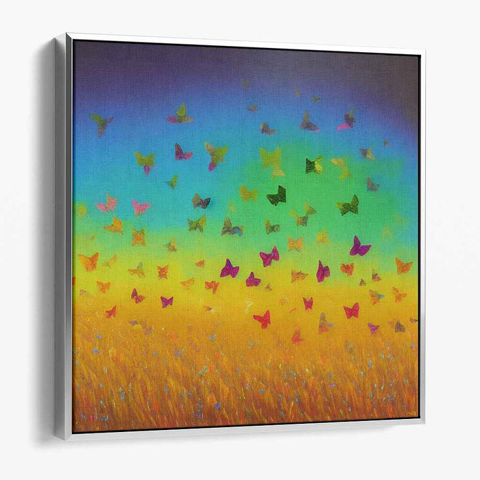 Golden Dreams Flutter By: Vibrant Butterflies Over Golden Fields Canvas Art Print