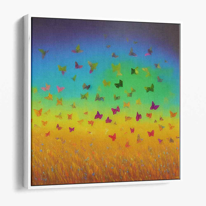 Golden Dreams Flutter By: Vibrant Butterflies Over Golden Fields Canvas Art Print