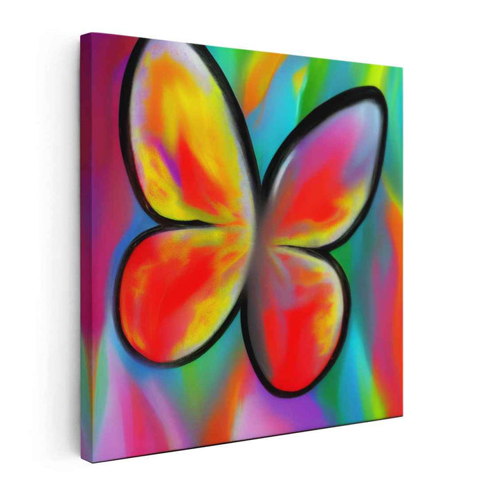 Whimsical Fluttering Rainbow Fantasy: Vibrant Butterfly in a Colorful Abstract Landscape Canvas Art