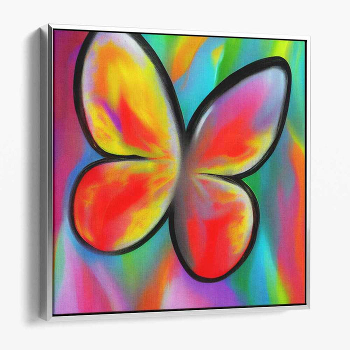 Whimsical Fluttering Rainbow Fantasy: Vibrant Butterfly in a Colorful Abstract Landscape Canvas Art