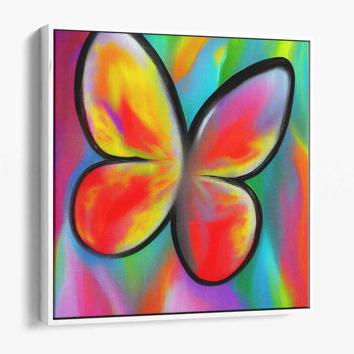 Whimsical Fluttering Rainbow Fantasy: Vibrant Butterfly in a Colorful Abstract Landscape Canvas Art