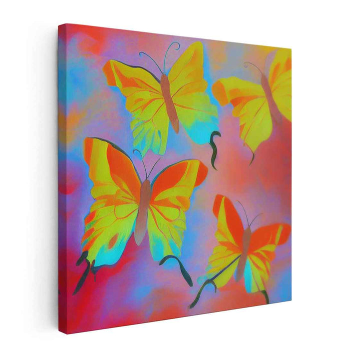 Fluttering Beauty: Vibrant Butterfly Trio in Pastel Sky Canvas Art