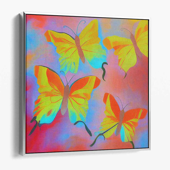 Fluttering Beauty: Vibrant Butterfly Trio in Pastel Sky Canvas Art