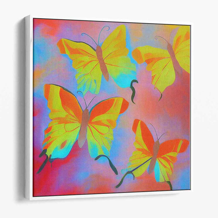 Fluttering Beauty: Vibrant Butterfly Trio in Pastel Sky Canvas Art