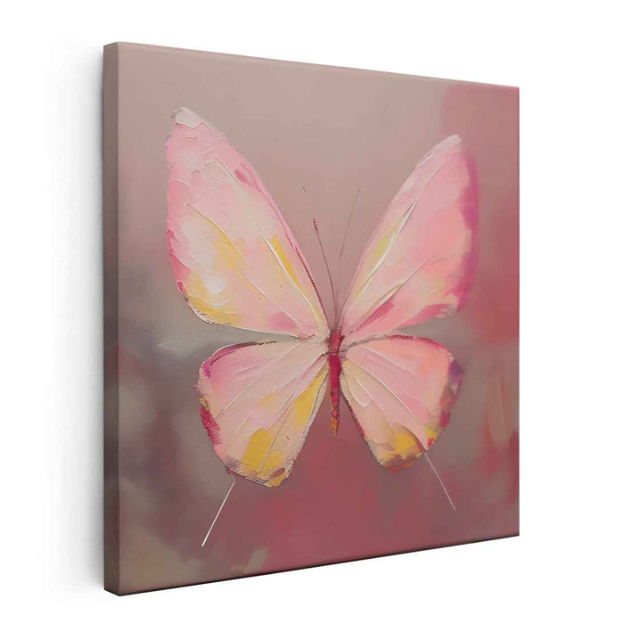 Graceful Flutter: Impressionistic Pink and Yellow Butterfly Canvas Art Print