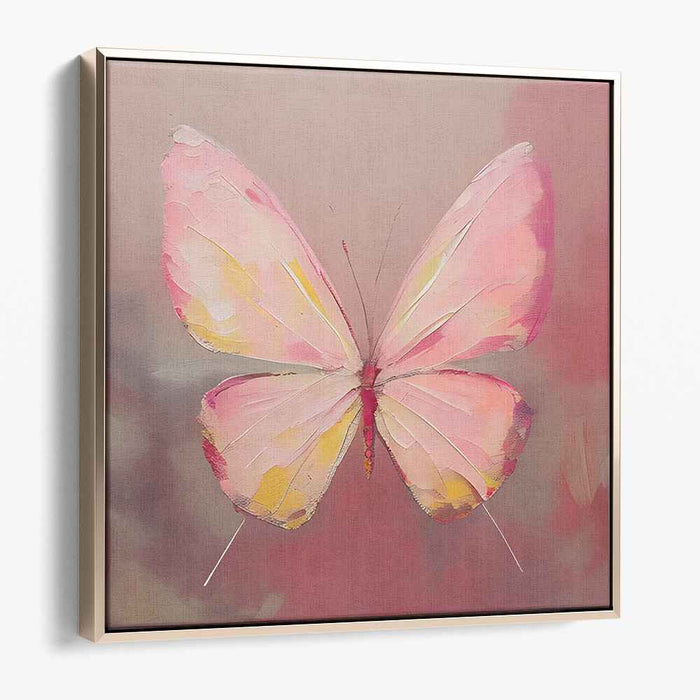Graceful Flutter: Impressionistic Pink and Yellow Butterfly Canvas Art Print