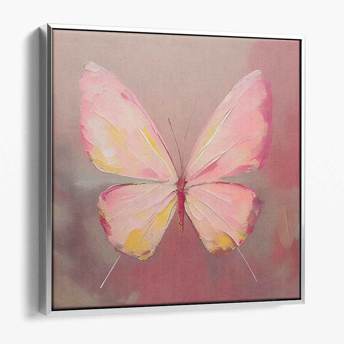 Graceful Flutter: Impressionistic Pink and Yellow Butterfly Canvas Art Print