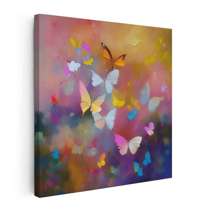 Fluttering Spectrum Wonderland: Vibrant Butterfly Dreamscape Canvas Art Print