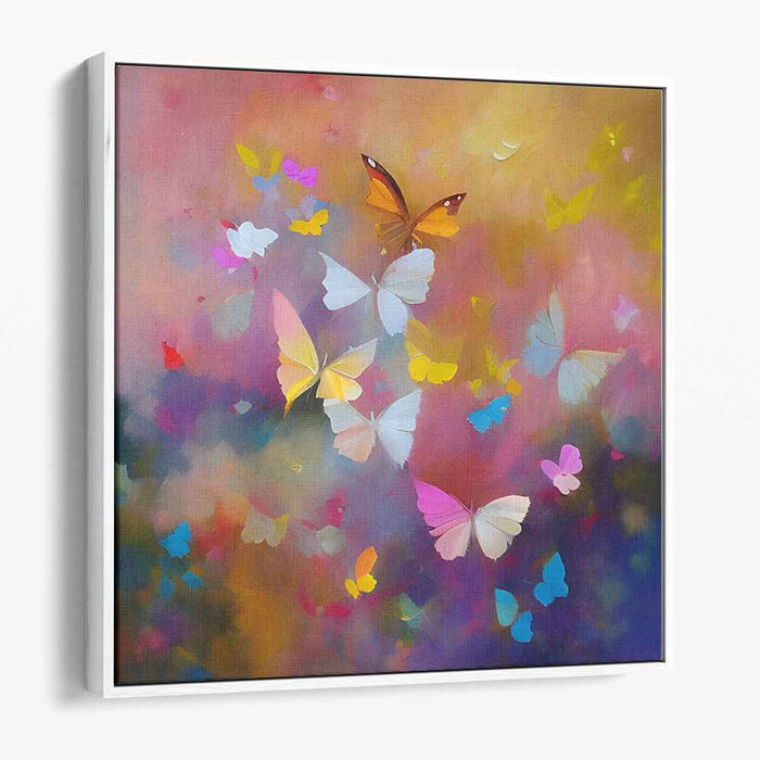 Fluttering Spectrum Wonderland: Vibrant Butterfly Dreamscape Canvas Art Print