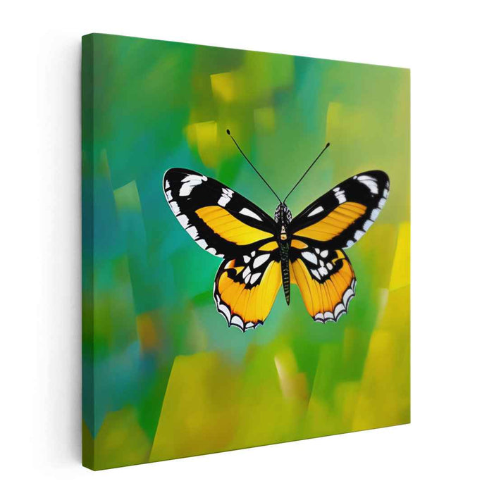 Fluttering Dreamscape Mosaic: Realistic Butterfly on Abstract Nature Canvas Art