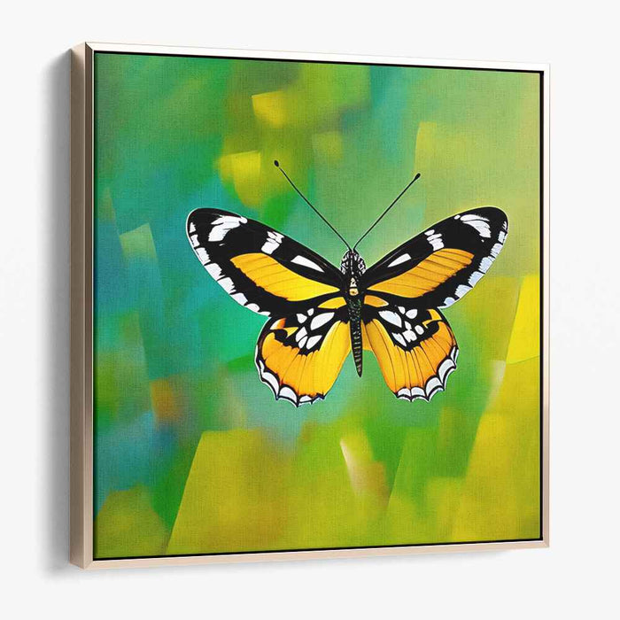 Fluttering Dreamscape Mosaic: Realistic Butterfly on Abstract Nature Canvas Art