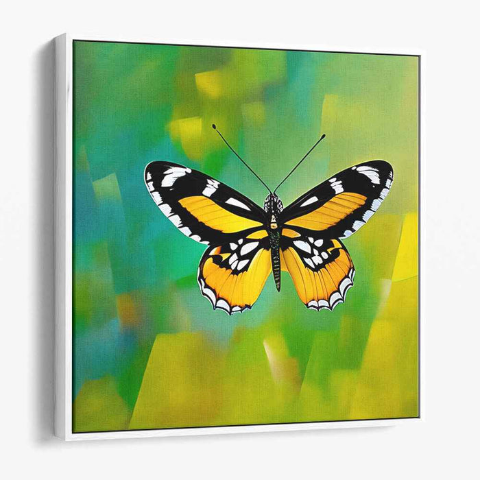 Fluttering Dreamscape Mosaic: Realistic Butterfly on Abstract Nature Canvas Art