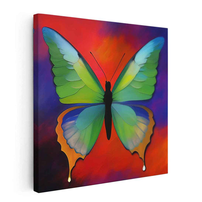 Vibrant Metamorphosis: Realistic Butterfly on Abstract Canvas Art Print