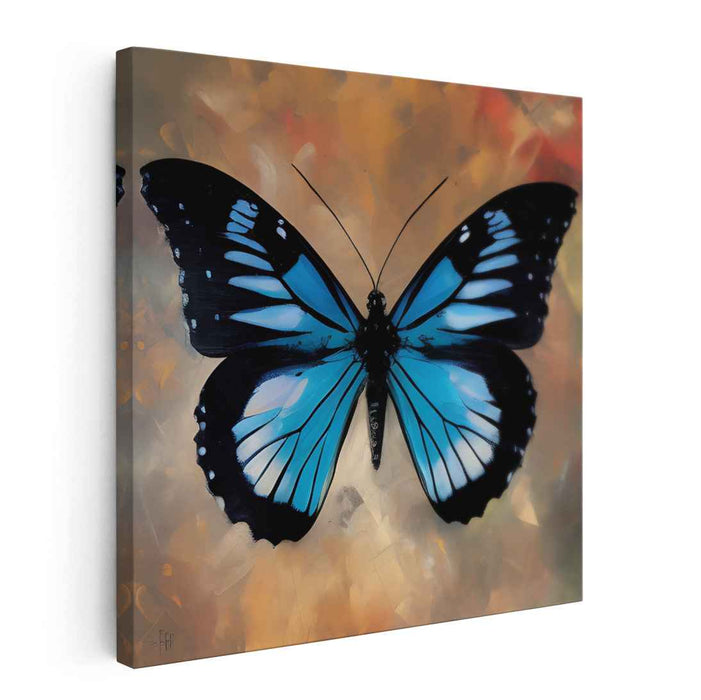 Blue Serenity: Realistic Butterfly on Abstract Canvas Art Print