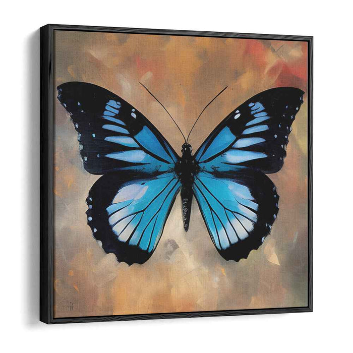 Blue Serenity: Realistic Butterfly on Abstract Canvas Art Print