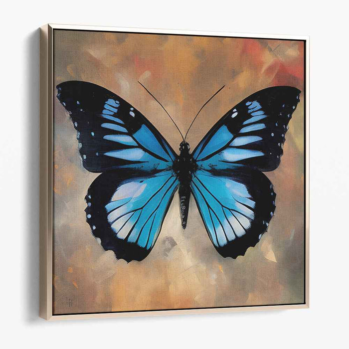 Blue Serenity: Realistic Butterfly on Abstract Canvas Art Print