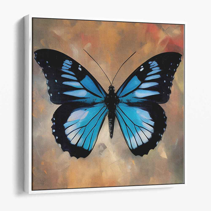 Blue Serenity: Realistic Butterfly on Abstract Canvas Art Print