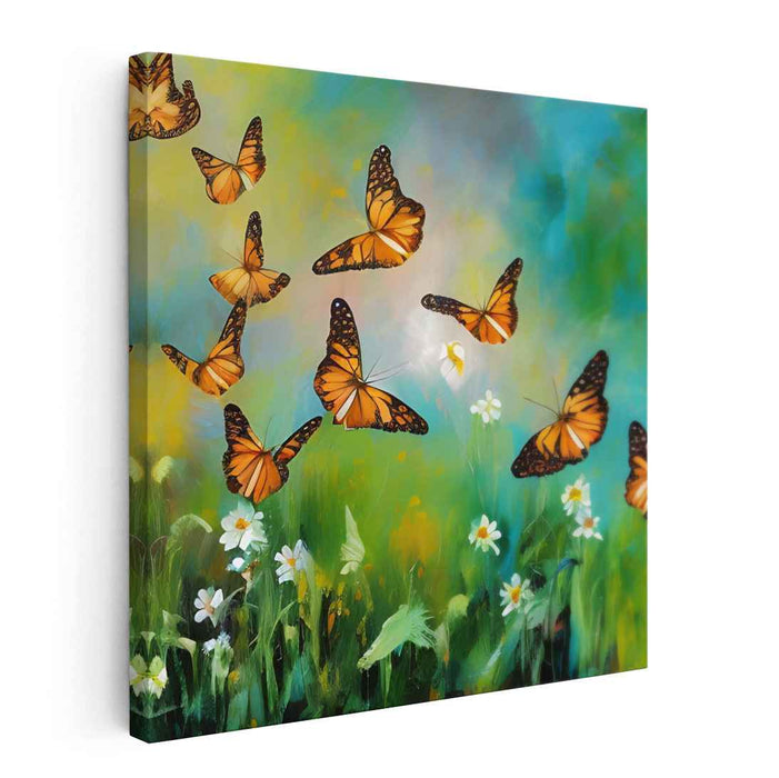 Fluttering Grace: Monarch Butterflies in a Spring Meadow Canvas Art Print