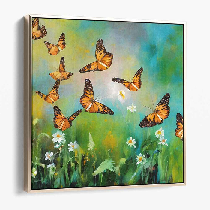 Fluttering Grace: Monarch Butterflies in a Spring Meadow Canvas Art Print