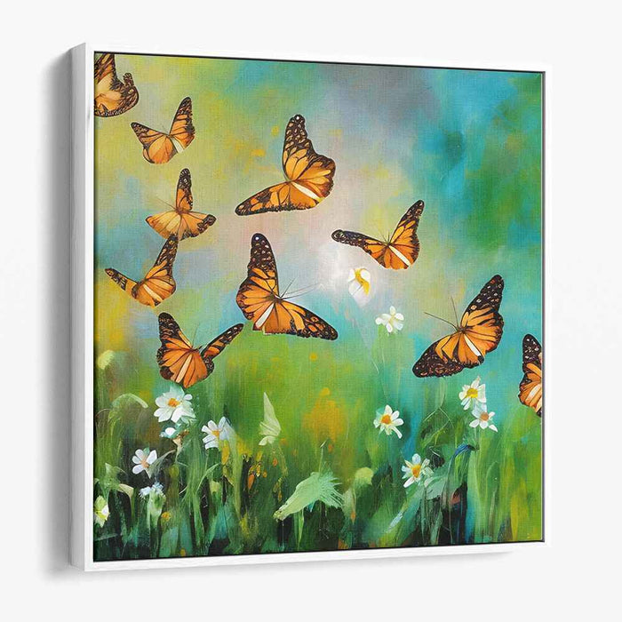 Fluttering Grace: Monarch Butterflies in a Spring Meadow Canvas Art Print