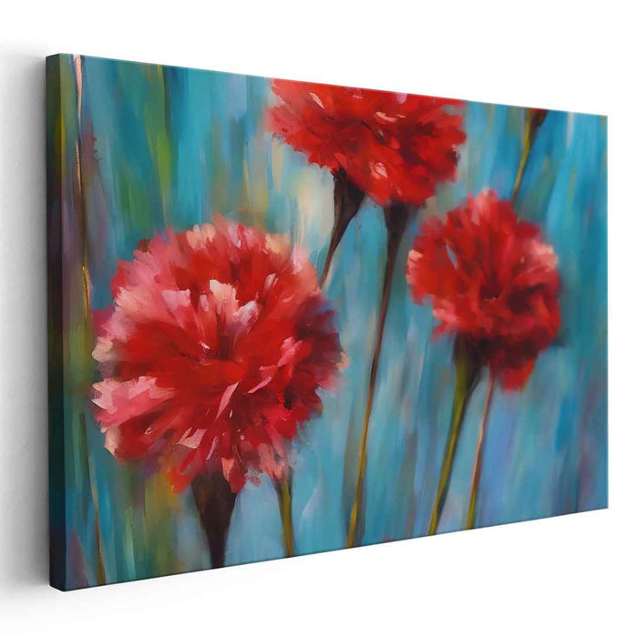 Crimson Blooms: Elegance in Blue - Impressionist Floral Canvas Art