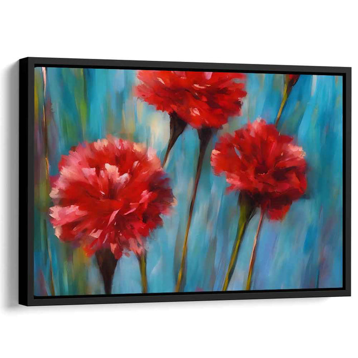 Crimson Blooms: Elegance in Blue - Impressionist Floral Canvas Art