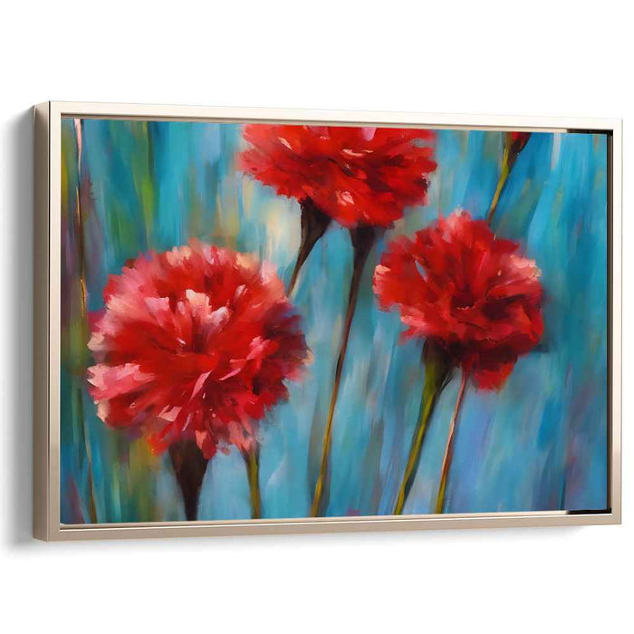 Crimson Blooms: Elegance in Blue - Impressionist Floral Canvas Art