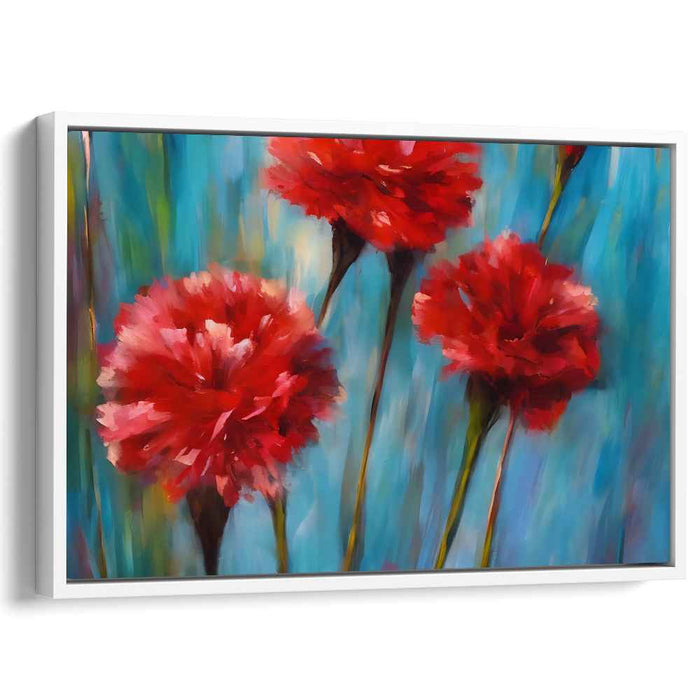 Crimson Blooms: Elegance in Blue - Impressionist Floral Canvas Art