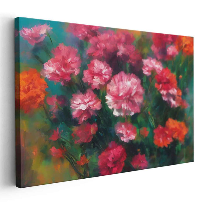 Blossom Whispers Unleashed: Vibrant Carnations Canvas Art Print