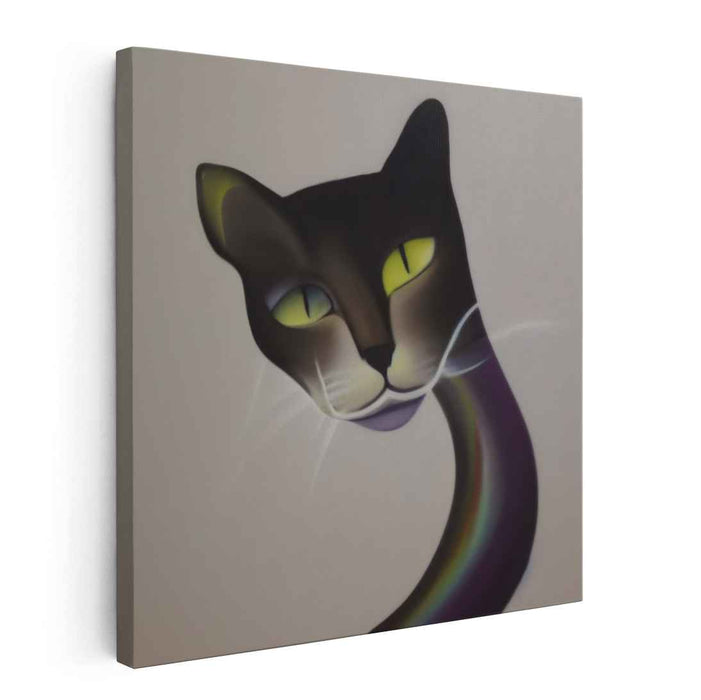 Feline Mystique: Surrealist Cat with Enigmatic Yellow Eyes Canvas Art Print