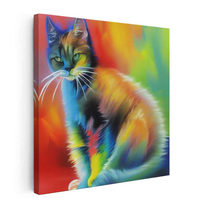 Whisker Wonderland: Rainbow Burst Cat Canvas Art Print