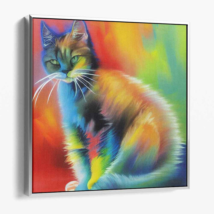 Whisker Wonderland: Rainbow Burst Cat Canvas Art Print