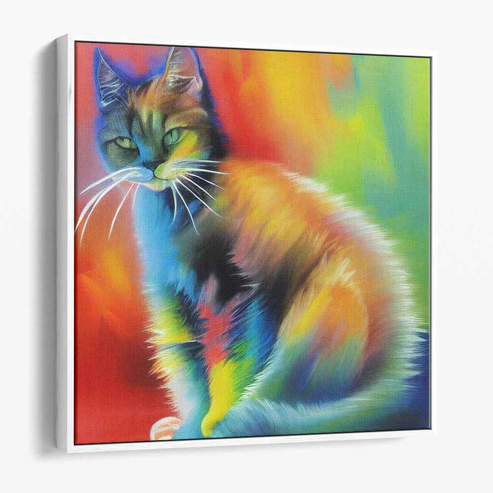 Whisker Wonderland: Rainbow Burst Cat Canvas Art Print