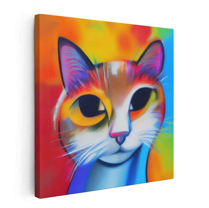 Spectrum Feline Fantasy: Vibrant Pop Art Cat Canvas Print