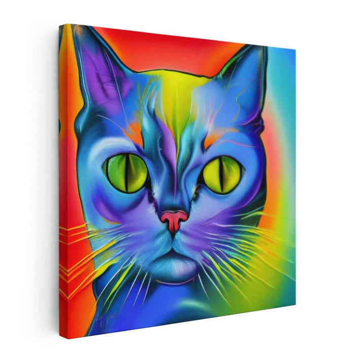 Psychedelic Feline: Vivid Cat Portrait Canvas Art