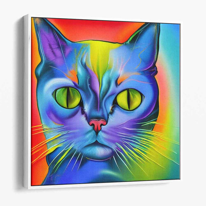 Psychedelic Feline: Vivid Cat Portrait Canvas Art