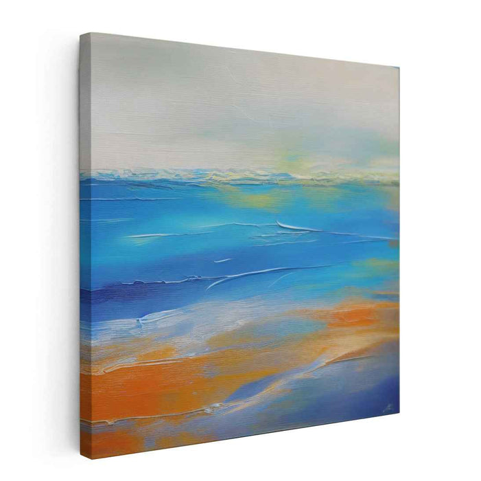 Whispers From The Depths: Abstract Seascape in Blue and Orange Canvas Art