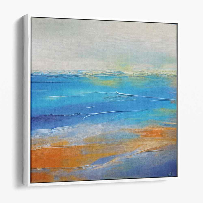 Whispers From The Depths: Abstract Seascape in Blue and Orange Canvas Art