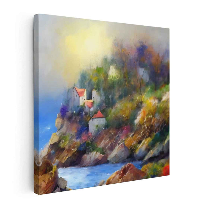 Hazy Hamlet Retreat: Impressionist Landscape with Cottages