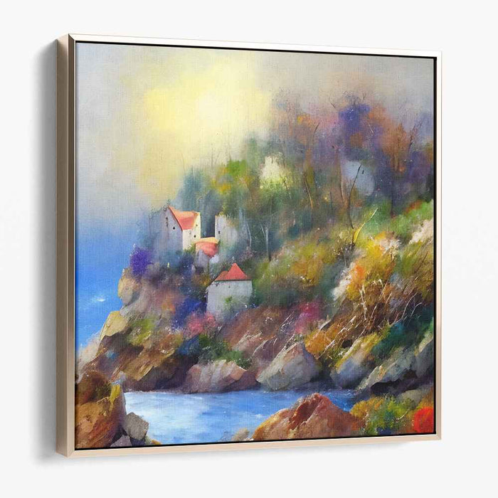 Hazy Hamlet Retreat: Impressionist Landscape with Cottages