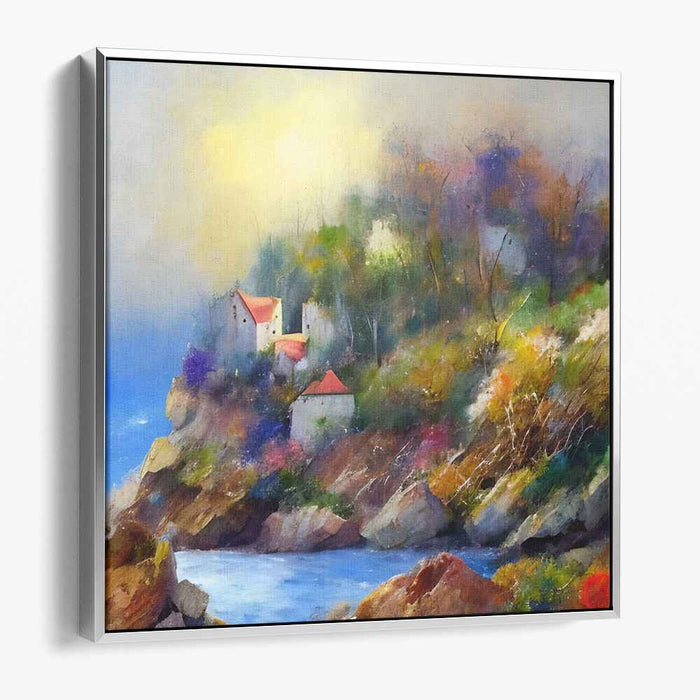 Hazy Hamlet Retreat: Impressionist Landscape with Cottages