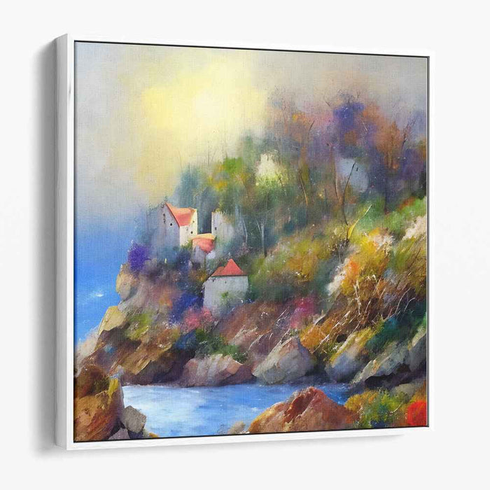 Hazy Hamlet Retreat: Impressionist Landscape with Cottages