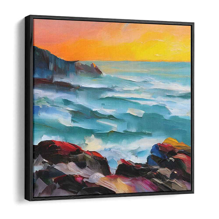 Crimson Horizon Dance: Vivid Sunset Over Turbulent Seas Canvas Art