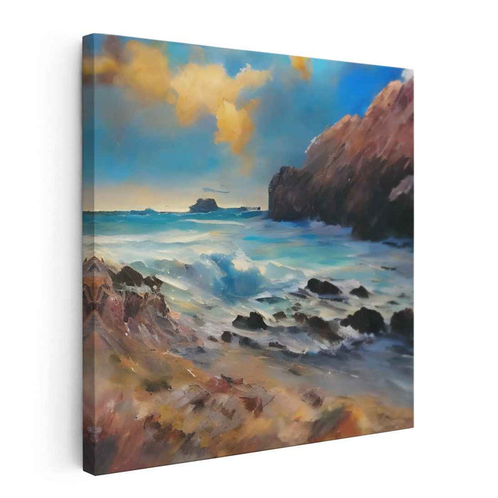 Turquoise Tides: Majestic Seascape Oil Painting