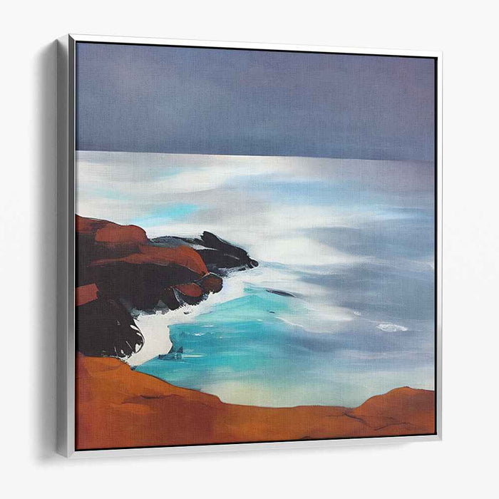 Energy Echoes in Rock Melodies: Dynamic Ocean Waves Crashing on Rocky Shores Canvas Art Print