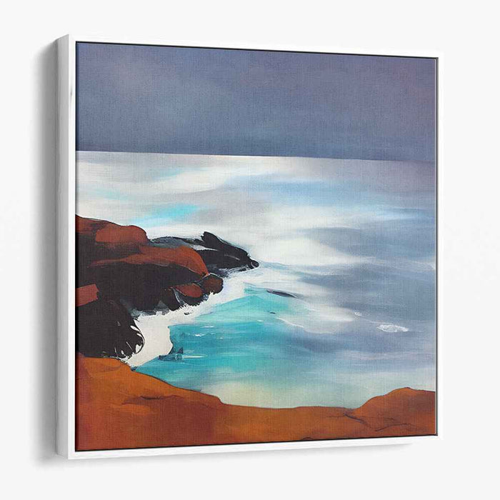 Energy Echoes in Rock Melodies: Dynamic Ocean Waves Crashing on Rocky Shores Canvas Art Print