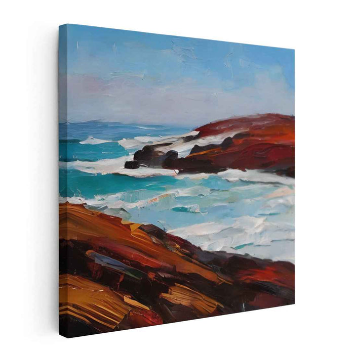 Coastal Vigor: Impressionistic Seascape with Dynamic Waves Canvas Art