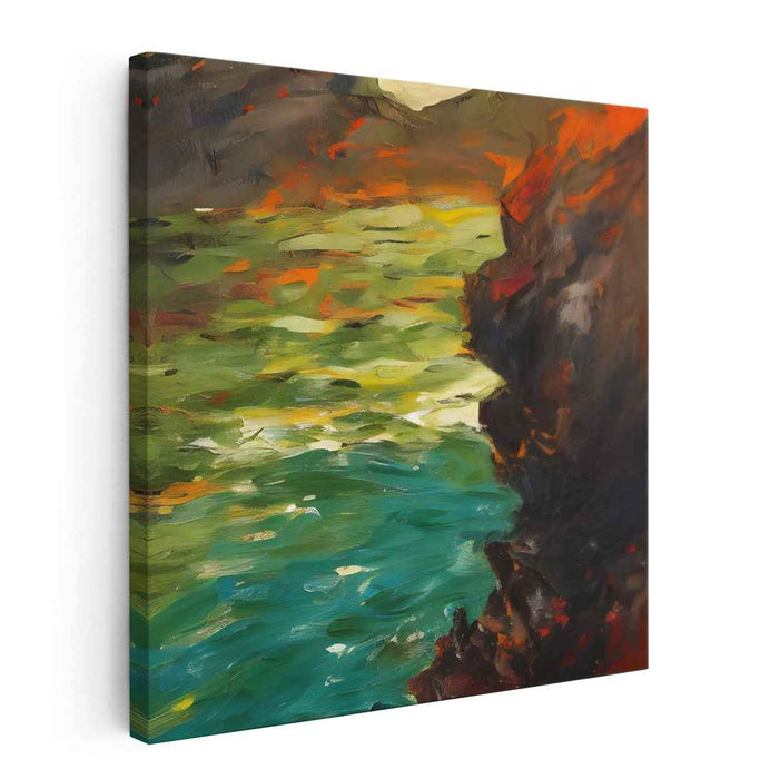 Rustic River Reflections: Impressionist Autumn Landscape Canvas Art