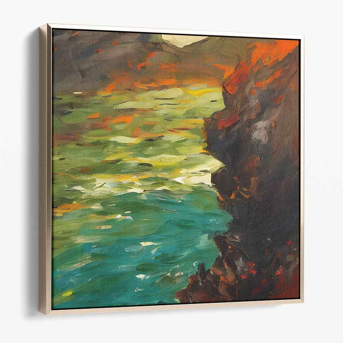 Rustic River Reflections: Impressionist Autumn Landscape Canvas Art