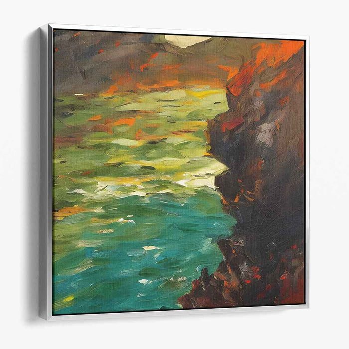 Rustic River Reflections: Impressionist Autumn Landscape Canvas Art
